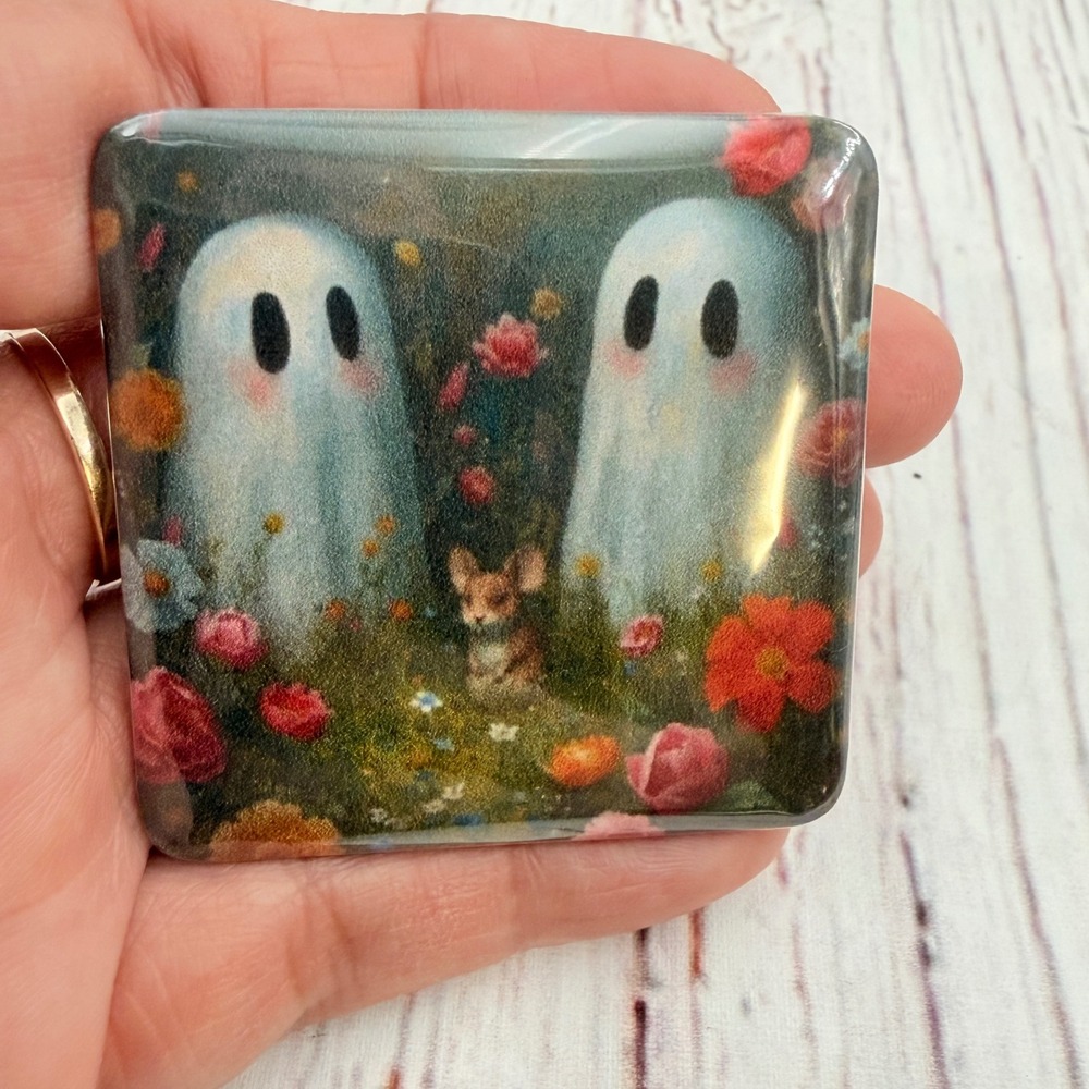 Handmade Ghost and Mouse Floral Magnet Spooky Cute Halloween Decor 2x2
